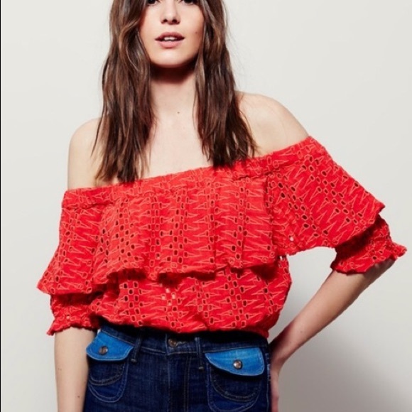 Free People Tops - Free People “that girl” off the shoulder top - Red